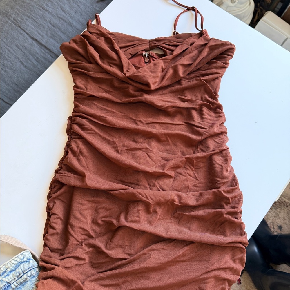 Princess Polly Rust Ruched Cowl Mini Dress
